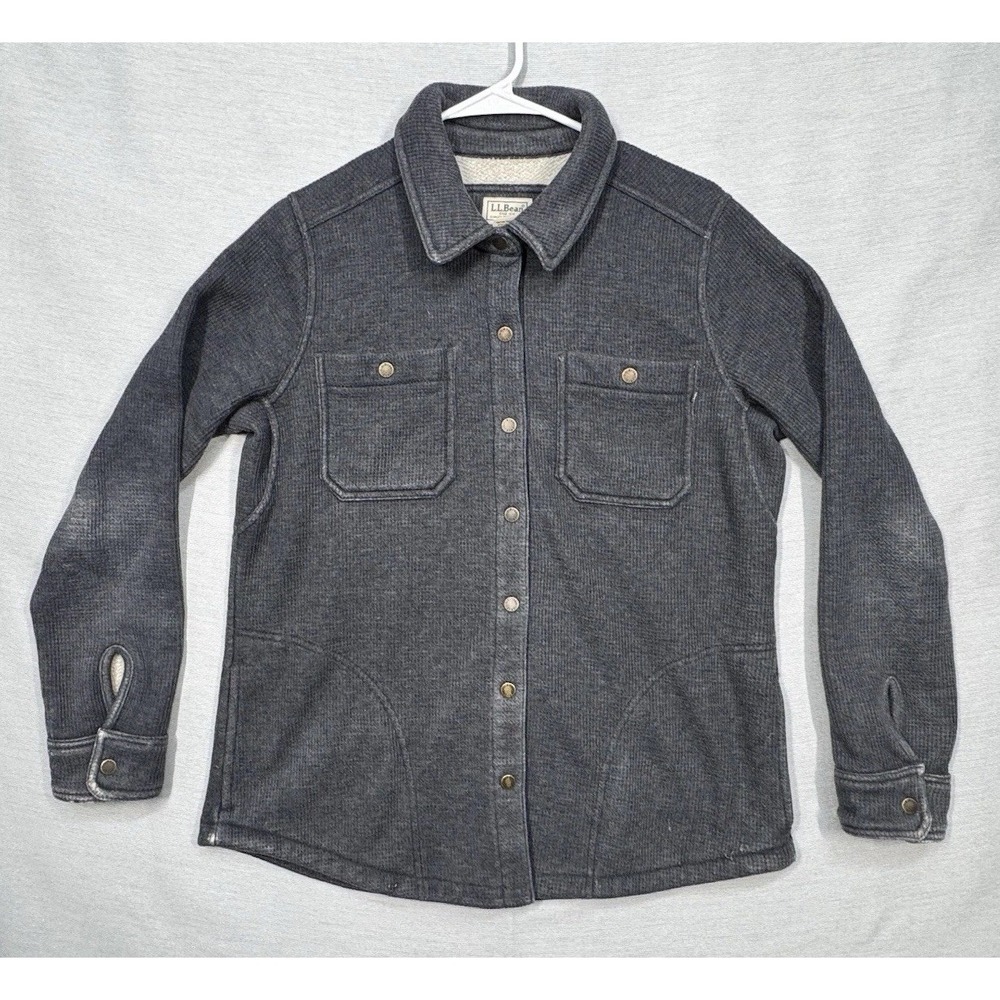 L.L. Bean Mens Snap Button Shirt Jacket M Shacket Waffle Sherpa Lined Casual